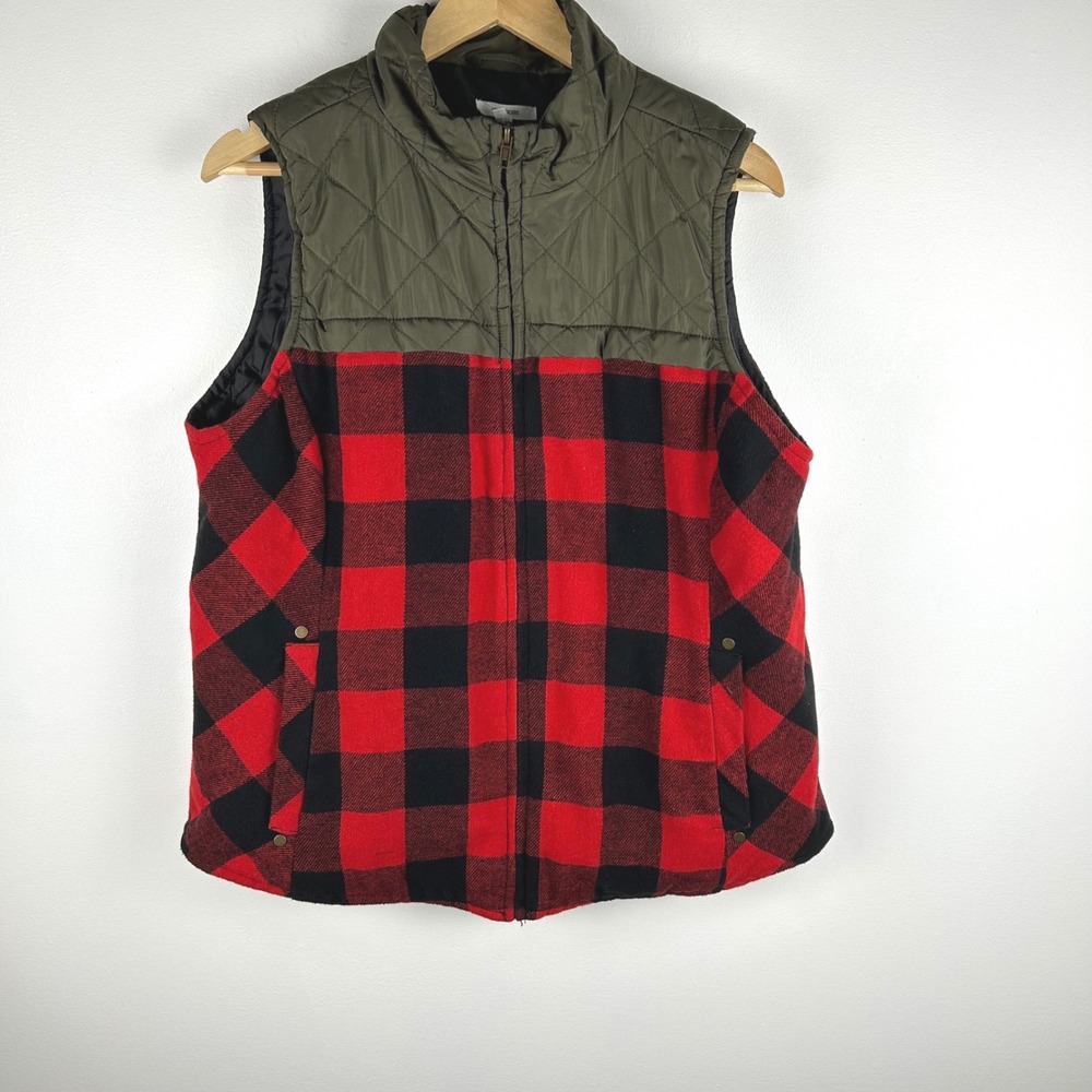 Maurices Quilted Plaid Vest Women's XL Red Black Buffalo Outdoor Layering‎